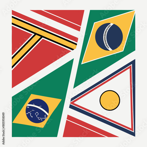 An abstract illustration of the brazilian flag, featuring geometric shapes and vibrant colors, isolated on a modern and eyecatching design