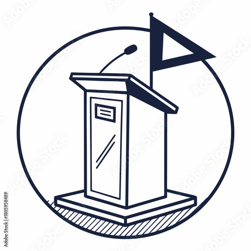Podium with microphone for speech isolated on tribune rostrum stand for speaker public speaking, presentation, conference concept