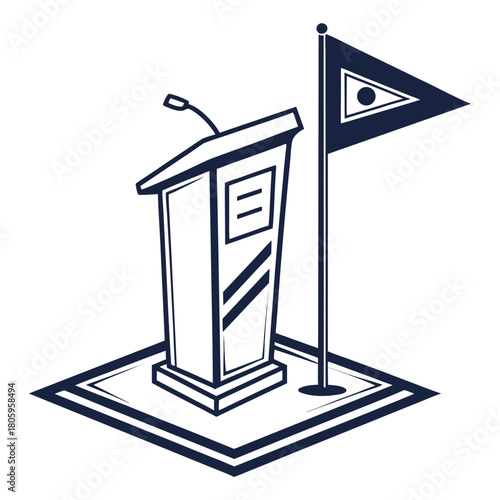 Podium with microphone for speech isolated on tribune rostrum stand for speaker public speaking, presentation, conference concept