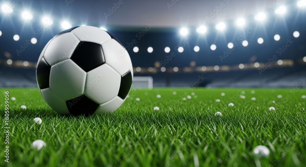 Obraz premium Soccer Ball on Illuminated Stadium Field