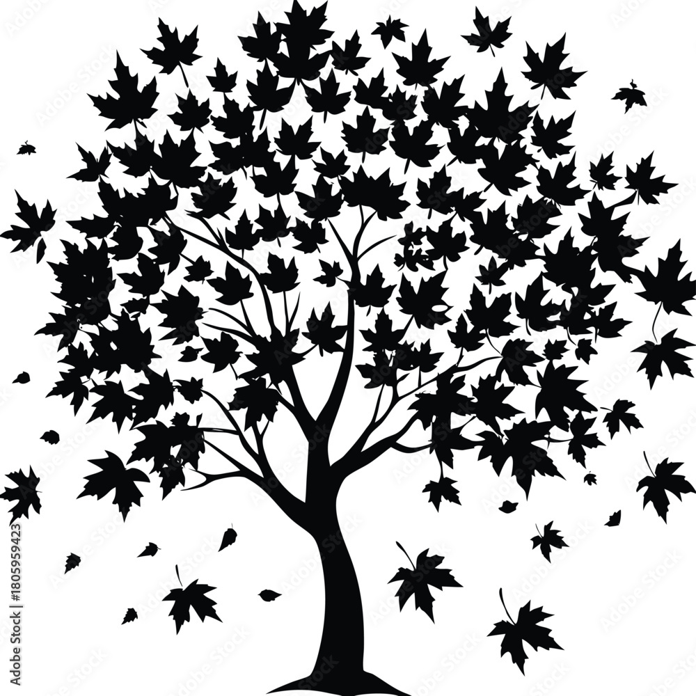 Naklejka premium Maple Tree Silhouette Vector for Autumn, Nature, and Seasonal Design