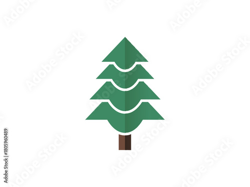 A simple, flat design illustration of a green coniferous tree, suitable for icons or logos.