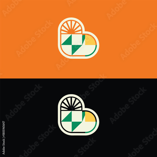 Unique logo design featuring a stylized leaf and geometric shapes, conveying growth, sustainability, and innovation with a modern and minimalist aesthetic on split background