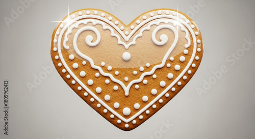 A closeup of a heartshaped gingerbread cookie with intricate white icing details, isolated on, perfect for valentines day or holidaythemed designs and treats
