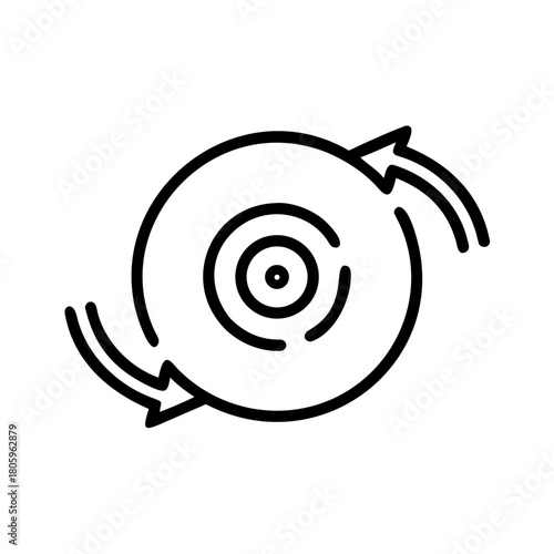 Black and white icon of a rotating galaxy