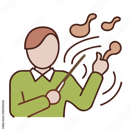 Illustration of a conductor leading an orchestra with a baton