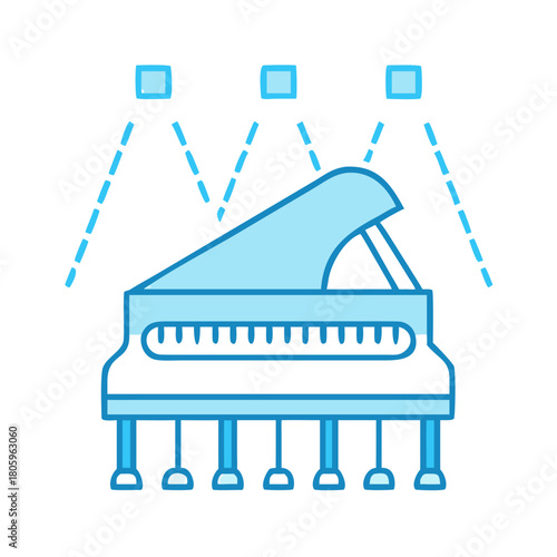 Illustration of a grand piano under spotlights isolated on