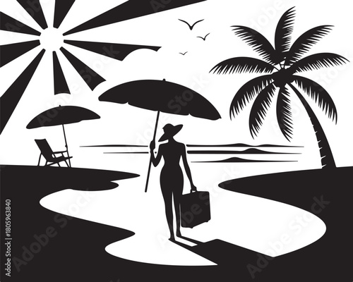 Elegant beach vacation getaway with sunny palms