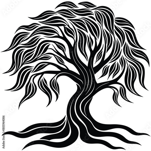 Willow Tree Silhouette Vector for Calm Nature, Meditation, and Poetic Design