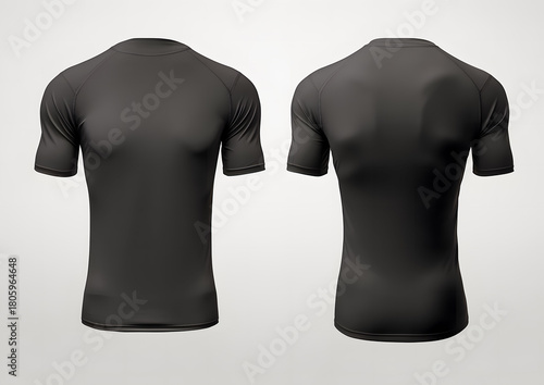 Blank black men's shirt mockup isolated on white background. Back and Front view of a casual short sleeve tee template for design and branding.