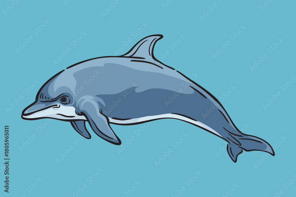 Fototapeta premium Dolphin Illustration, Wildlife Animal Line Art Drawing Vector