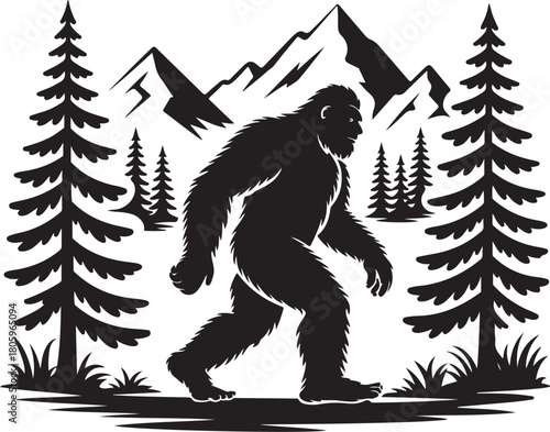 Bigfoot roaming scenic mountain forest adventure