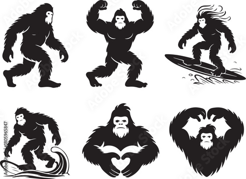 Awesome Bigfoot silhouette vector design elements