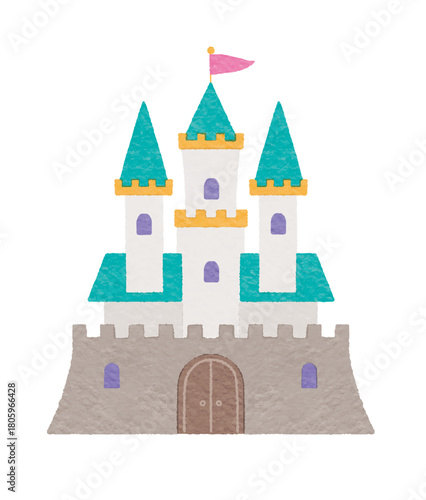 かわいらしいファンタジー風のお城のイラスト　青緑