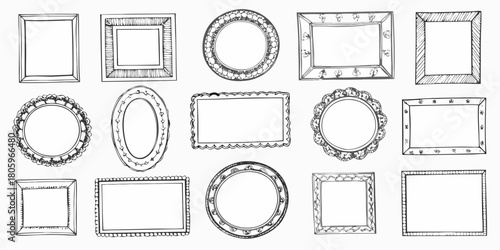 Collection of hand drawn doodle frames and borders in various shapes and styles