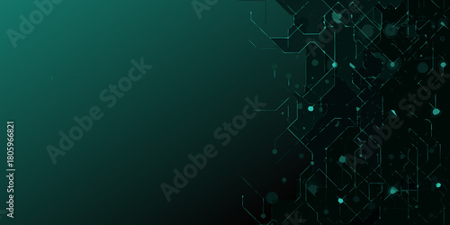 Abstract digital network of glowing teal lines and circles on a dark teal background