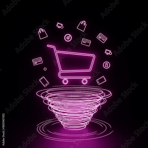E-commerce Neon Shopping Cart Swirl Vortex, cyber monday, cyber monday shoping,