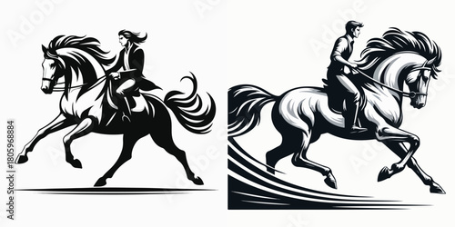 vector image of a man riding a horse with a white background