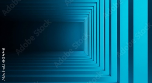 Abstract 3D rendering of a futuristic blue corridor creating a sense of infinite depth and perspective