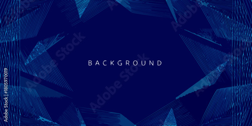 Abstract dark blue background with geometric lines and shapes forming a dynamic frame