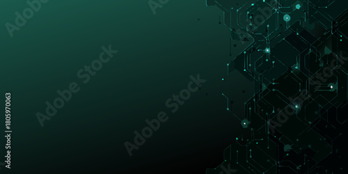 Abstract digital network connections with glowing nodes on a dark teal background