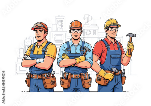 Reliable construction crew ready for any job in the city showing teamwork expertise