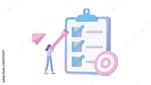 Pastel colored clipboard with a completed checklist symbolizing organization tasks and successful completion in a soft appealing visual style