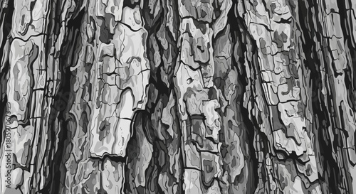 Close up of rough tree bark texture in black and white.