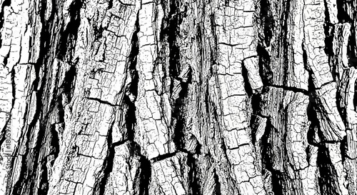 Detailed close up of tree bark texture in black and white.