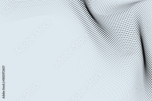 Minimal gray halftone futuristic particle wave gradient background, Monochrome finance tech background