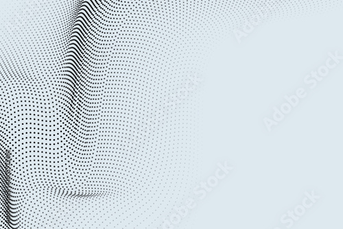Minimal gray halftone futuristic particle wave gradient background, Monochrome finance tech background