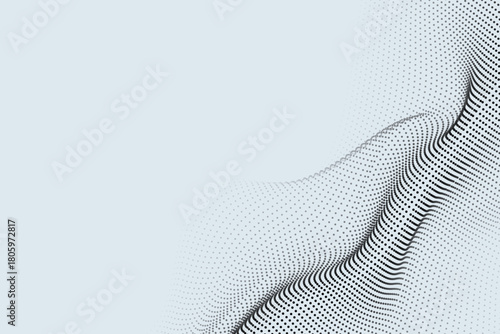 Minimal gray halftone futuristic particle wave gradient background, Monochrome finance tech background