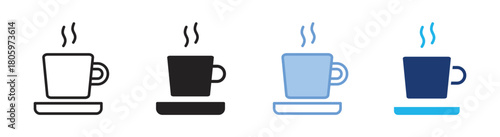 Coffee cup icon set multiple style collection