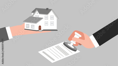 Concept of a banker handing a loan application to a client symbolizing mortgage approval and financial transaction with a handshake
