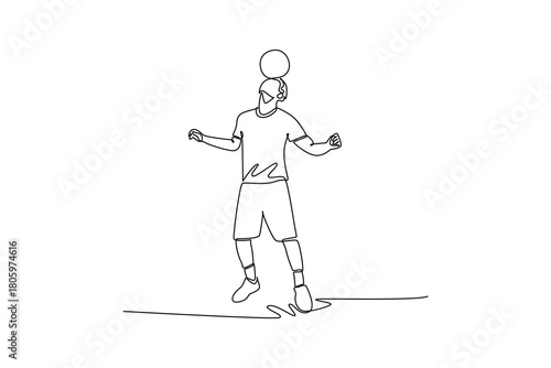 Single continuous line drawing man soccer freestyle athlete expertly balancing ball on his forehead while slightly bouncing. Precise control and focus. One line draw graphic design vector illustration