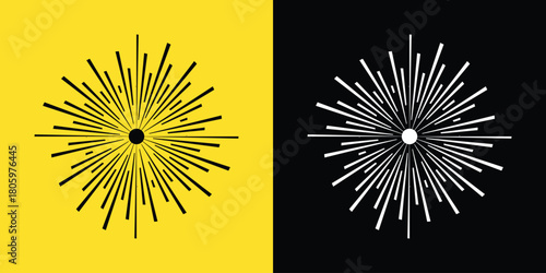 Burst design featuring radiating lines with contrasting color schemes. Dynamic and eye catching.