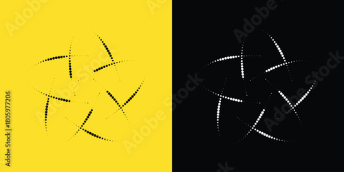 Star orbits around star in dotted style. Illustration graphic element in black and white.