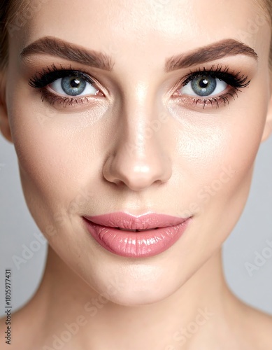 Close-up of a fair-skinned woman with striking eyes and full lips