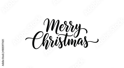 Elegant merry christmas handwritten calligraphy lettering in black on a white background for holiday greetings