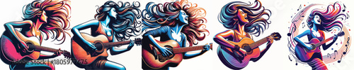 vector image of a woman playing guitar with a white background