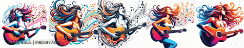 vector image of a woman playing guitar with a white background