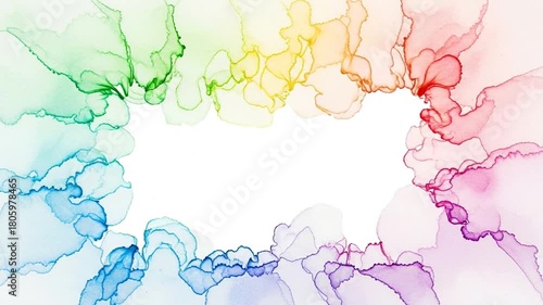 Elegant watercolor bloom animation border for titles, flowing pigment movement video