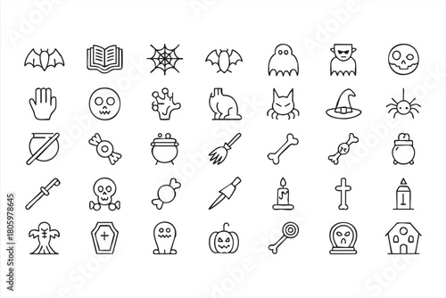 Cute spooky icon set ideal for Halloween party graphics and seasonal decor