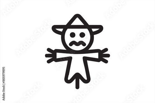 Halloween-friendly scarecrow outline symbol for festive templates and artwork