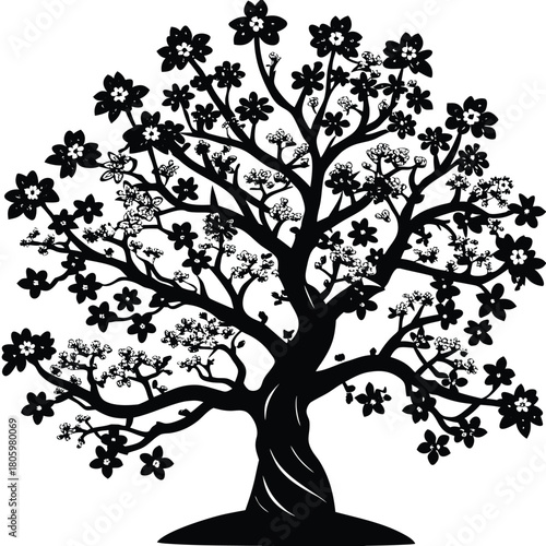 Cherry Blossom Tree Silhouette Vector for Spring, Nature, and Japanese Design