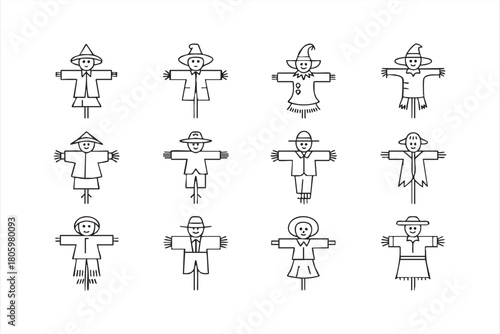 Minimal fall scarecrow illustrations perfect for seasonal decor and design