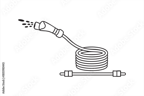 Coiled hose vector illustration with spray nozzle for lawn and plant irrigation