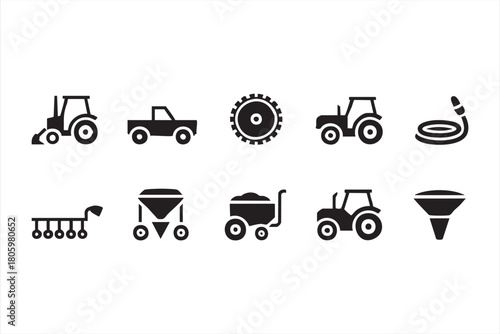 Agricultural equipment silhouette pack for fieldwork, irrigation, and planting