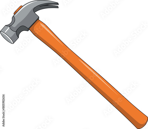 Claw hammer with orange handle, durable grip, metal head, nail remover tool, carpentry equipment, construction tool, household repair essential