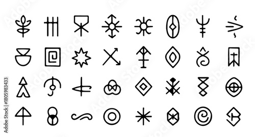 An assortment of ancient and mysterious symbols arranged together, embodying knowledge and history. The image is a visual representation of the concept of time and history